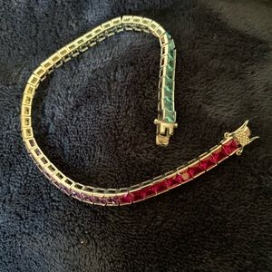 8” Princess cut rainbow gemstone tennis bracelet